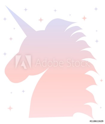 Picture of cute pink blue gradient unicorn silhouette illustration